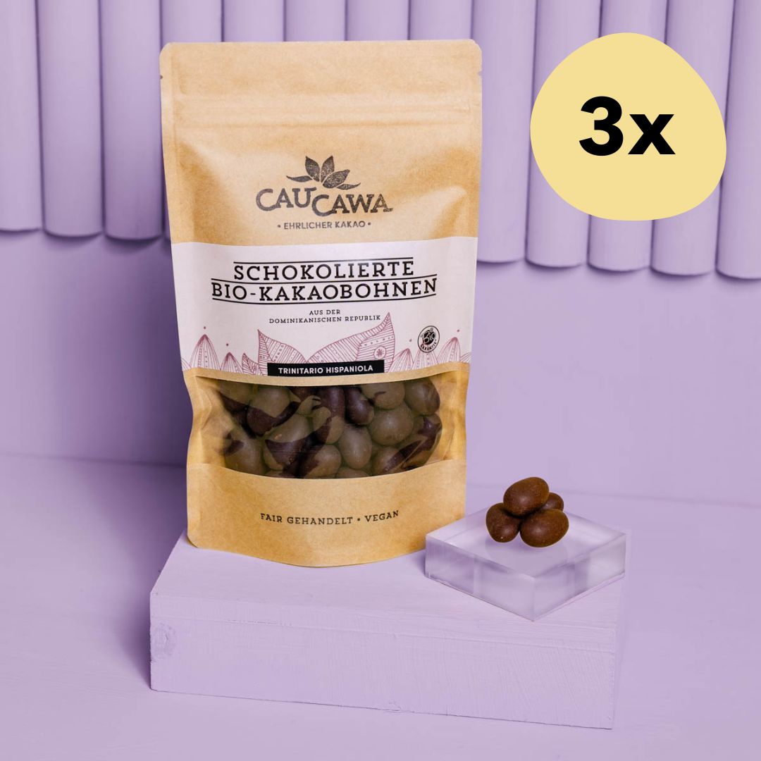 Schokolierte Bio Kakaobohnen • mit dunkler Schokolade, knusprig und ein toller Begleiter zum Cafe, 150g - CauCawa - Ehrlicher Kakao
