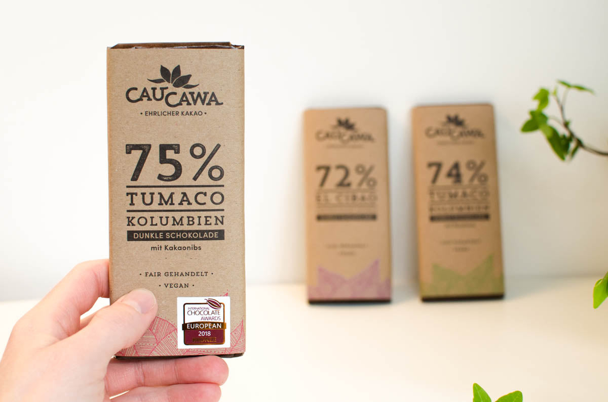 Preisgekrönte bean to bar Schokolade von CauCawa - Tumaco 75% mit Kakaonibs
