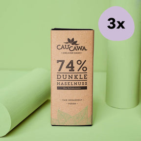 Bio Schokolade 74%  Haselnuss, mit feinen Haselnussstücken, dunkle Schokolade, nicht bitter, Guatemala • 70g